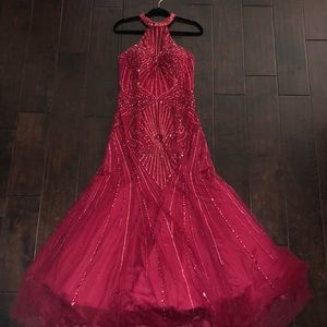 ANNY LEE Red Jeweled Prom Dress